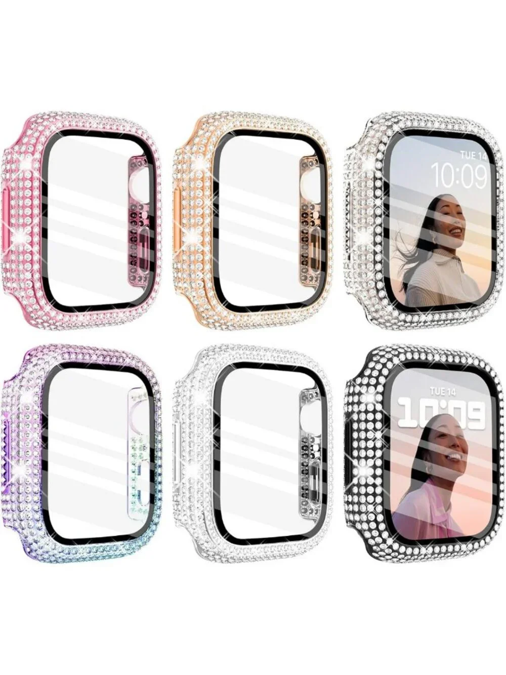 6-Pack Bling Crystal Diamond Apple Watch Case 45mm with Tempered Glass Protector